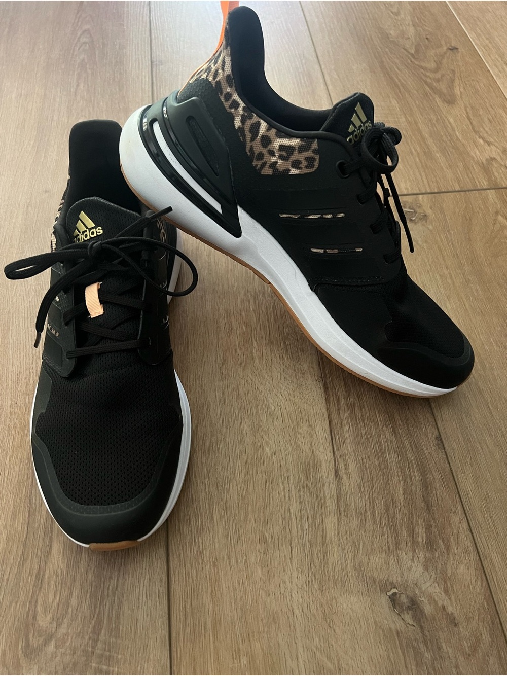 Adidas Black Leopard-Accent Running Shoes youth 7 women’s 9.5